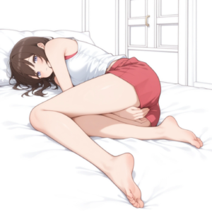 部屋で悶々とする女子学生(2次元イラスト)