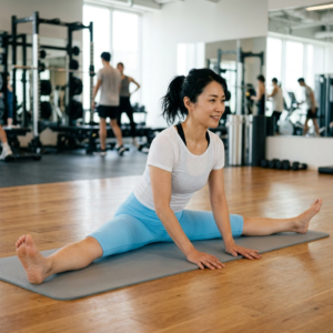 開脚ストレッチをする女性