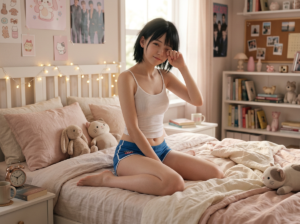 寝起きの女学生の姿